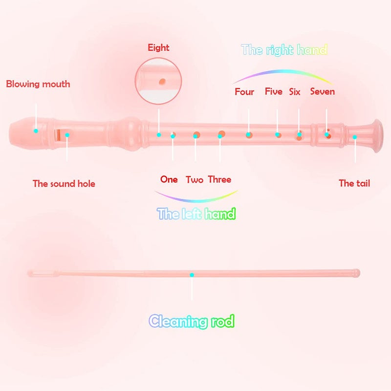 Mr.Power German Style C Key Soprano Recorder 8-Hole 3 Piece Music Musical Instruments for Beginners, Adults with Fingering Chart Cleaning Kit (Pink) - Image 5